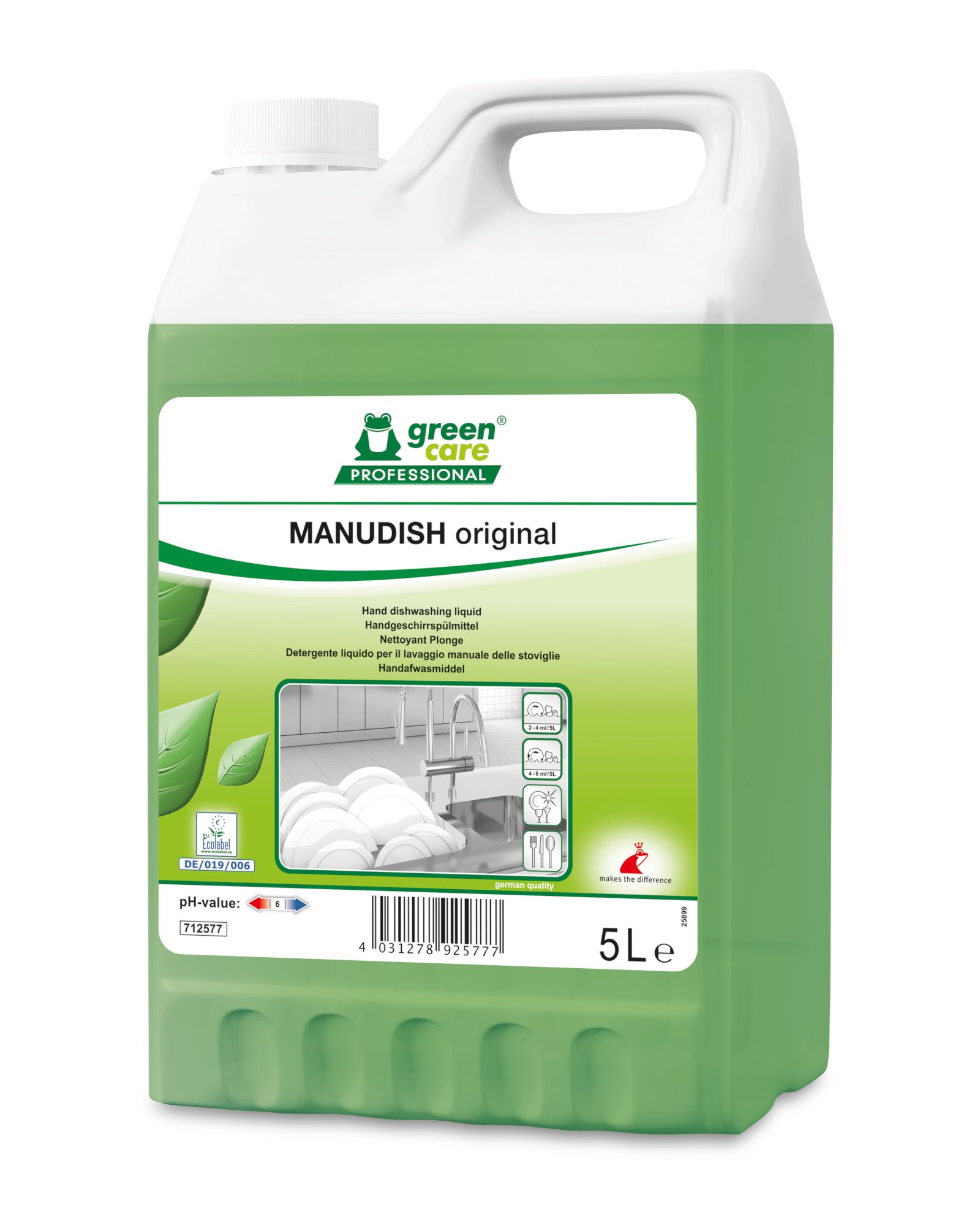 Эко средство для ручного мытья посуды green care PROFESSIONAL Manudish original, 5 л