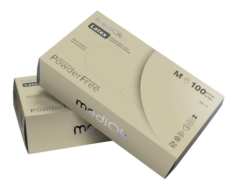Перчатки латексные MediOk неопудренные, размер M, 100 штук в упаковке, 10 упаковок в коробке (ЧЗ)