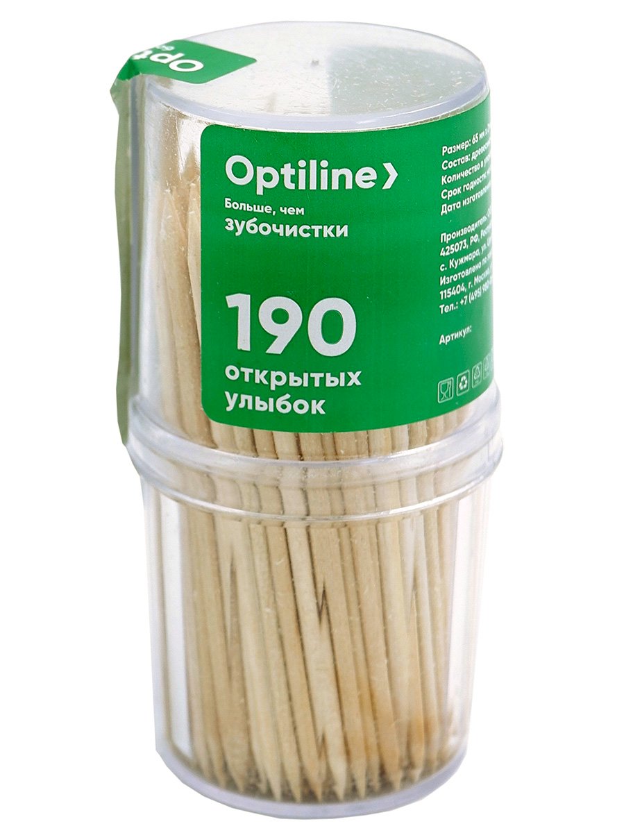 Зубочистки Optiline, бамбуковые, 190 штук в пластиковой банке