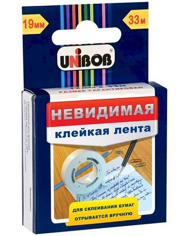 Клейкая лента Unibob, 19 мм х 33 м, невидимая, матовая