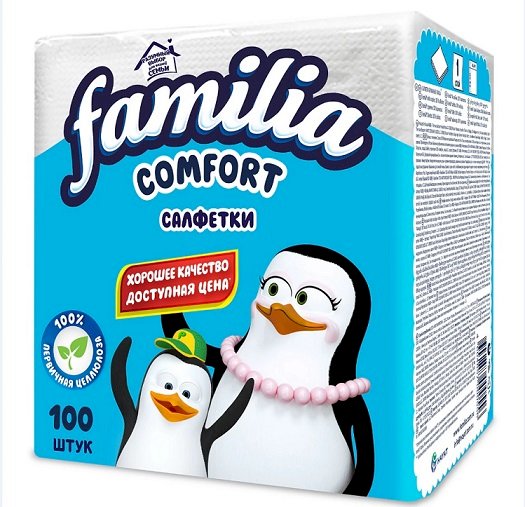 Однослойные салфетки Familia Комфорт изготовлены из 100% первичной целлюлозы, что обеспечивает их высокую впитывающую способность, мягкость и безопасность при контакте с кожей и пищевыми продуктами. Они предназначены для сервировки стола и повседневного использования в быту, офисах, кафе и ресторанах. Классический белый цвет без рисунка универсально сочетается с любой посудой и интерьером. Салфетки эффективно впитывают влагу и жир, что делает их практичным решением для фуршетов, пикников, банкетов и торжественных мероприятий. В упаковке содержится 100 салфеток размером 24×23 см.