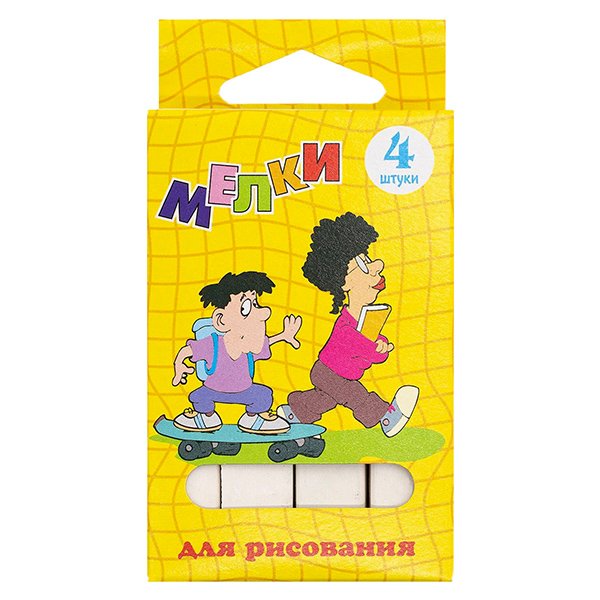 Мелки школьные белые, 4 штуки, размер упаковки 10х4х1 см
