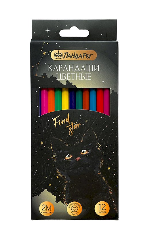 Карандаши цветные ПандаРог Mystery cat, 12 цветов, пластиковые, шестигранные