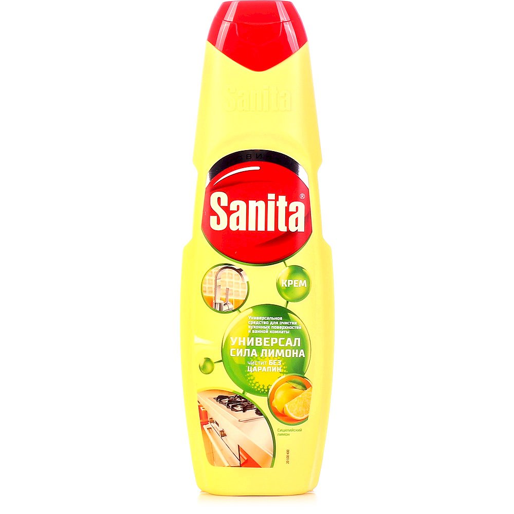 Чистящий крем Sanita крем Универсал Сицилийский лимон (Санита) бережно очищает поверхности, легко смывается, не оставляет разводов после высыхания и дарит аромат свежести лимона. Рекомендовано для ежедневного использования.

