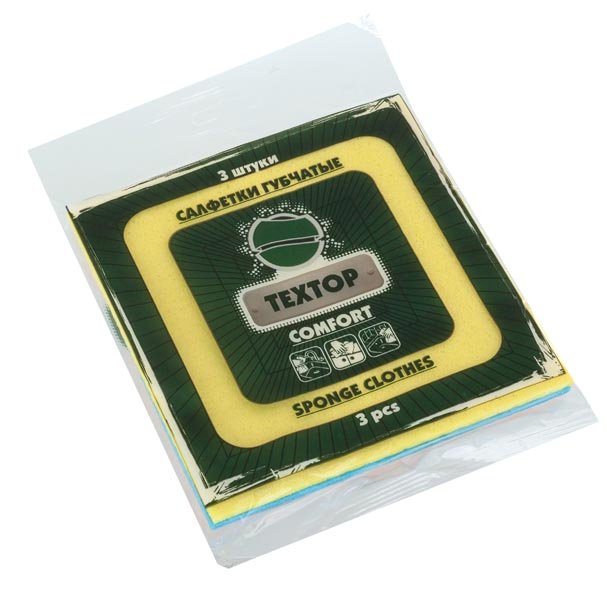 Салфетка прорезиненная Textop, 15х15 см, 3 штуки в упаковке