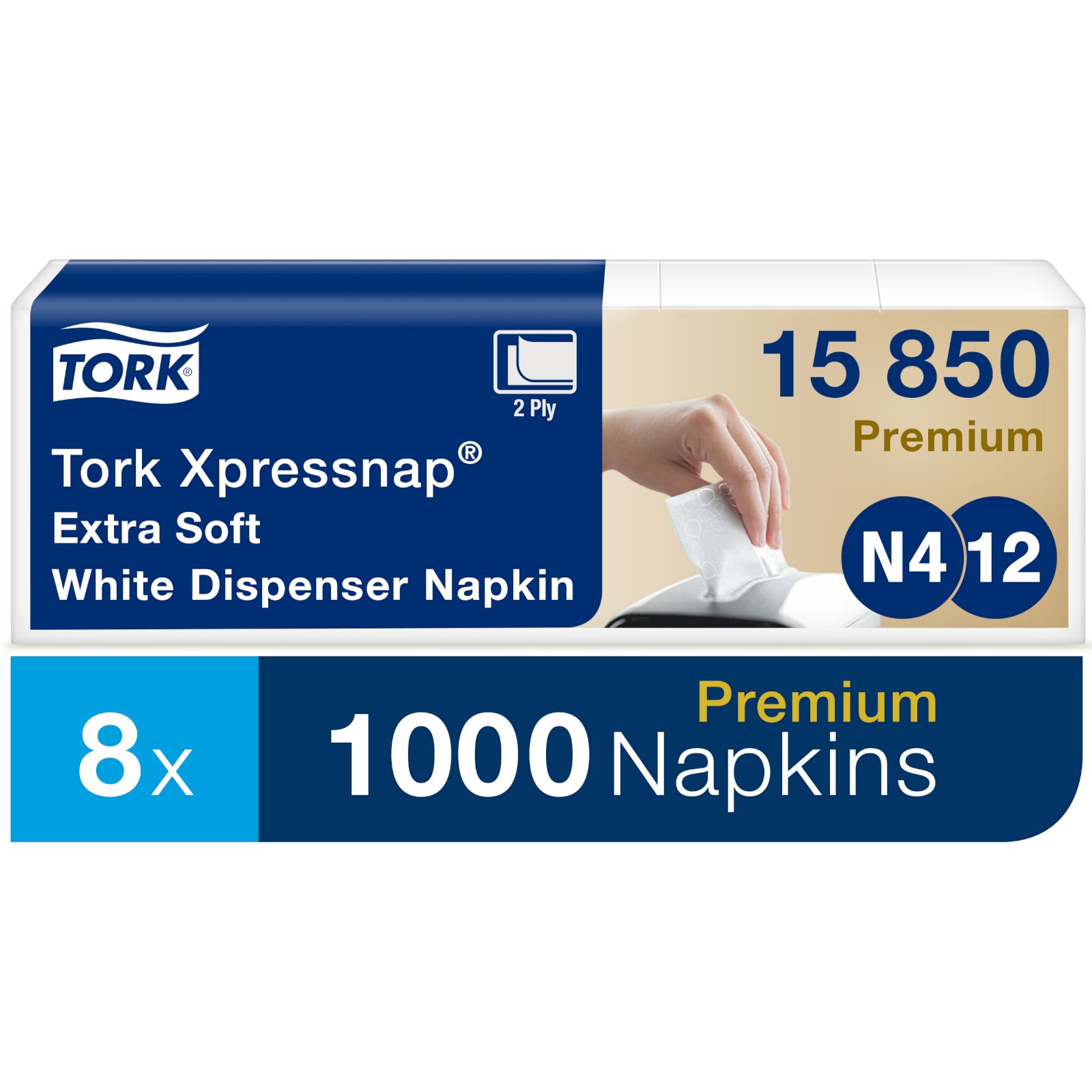 Салфетки бумажные Tork Premium Interfold 21,6х16,5 см, 2-слойные, 1/2 сложения, белые, 200 листов в упаковке, в коробке 40 упаковок - фото №1