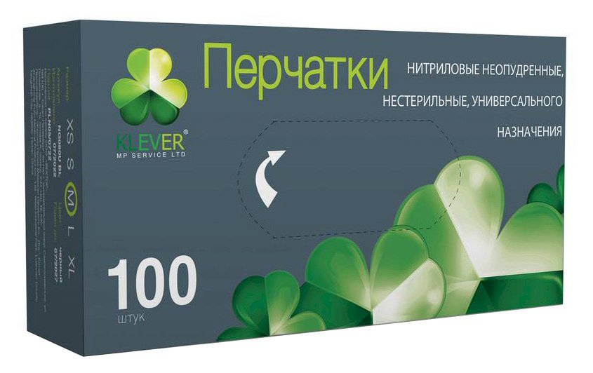 Перчатки нитриловые Klever, размер L, черные, 100 штук - фото №1