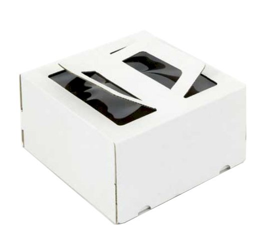 Коробка для торта на 1 кг с окнами, с ручками, 210х210х120 мм, белая, 20 штук