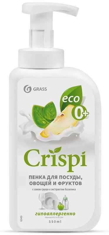 Грасс Crispi Средство-пенка для мытья посуды с соком груши и экстрактом базилика, 550 мл