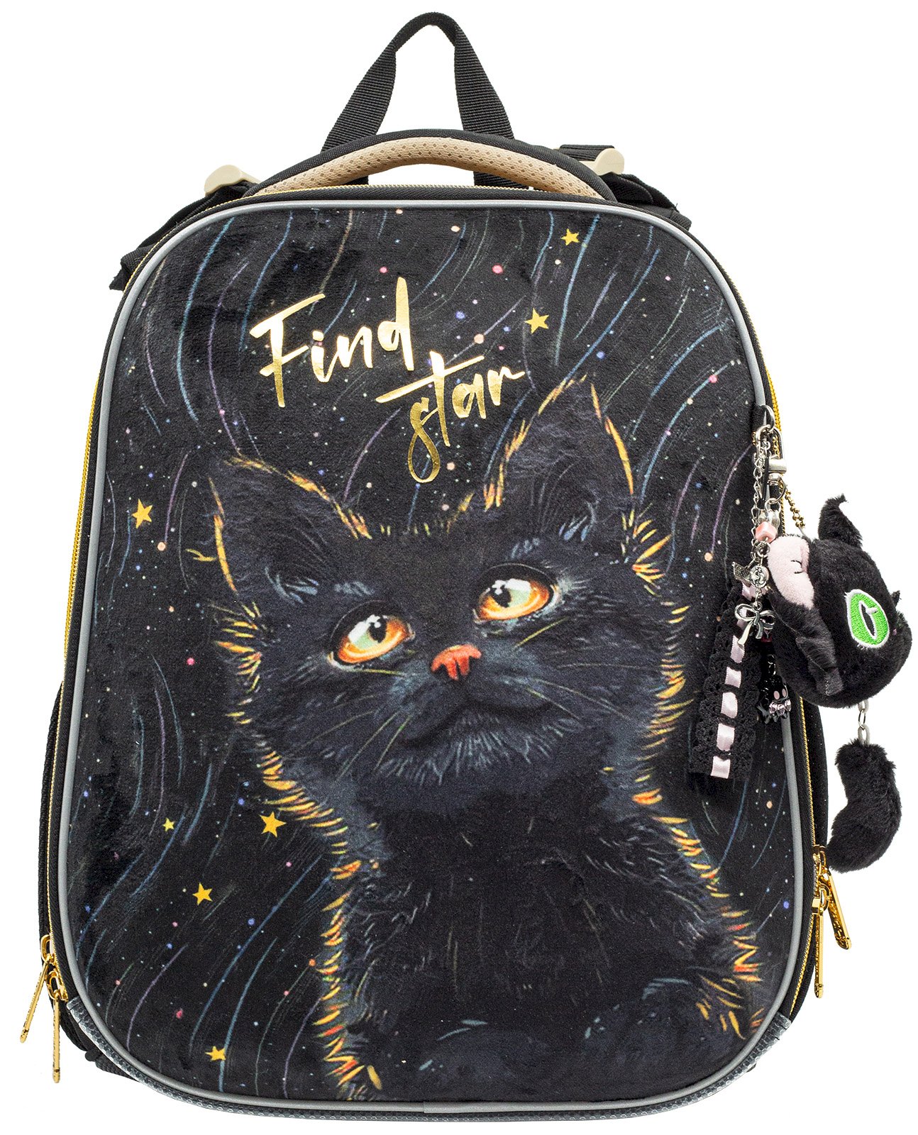 Ранец школьный ПандаРог Mystery Cat 380х290х160 мм, 2 отделения, 2 кармана, анатомическая спинка