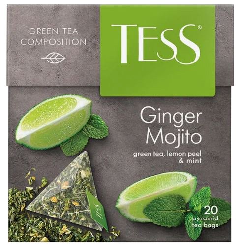 Tess Ginger Mojito, 1,8 г х 20 пакетов, чай пирамидка, зеленый, с добавками