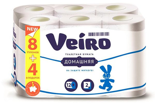 Туалетная бумага VEIRO ДОМАШНЯЯ, 2-слойная, (8+4) рулона