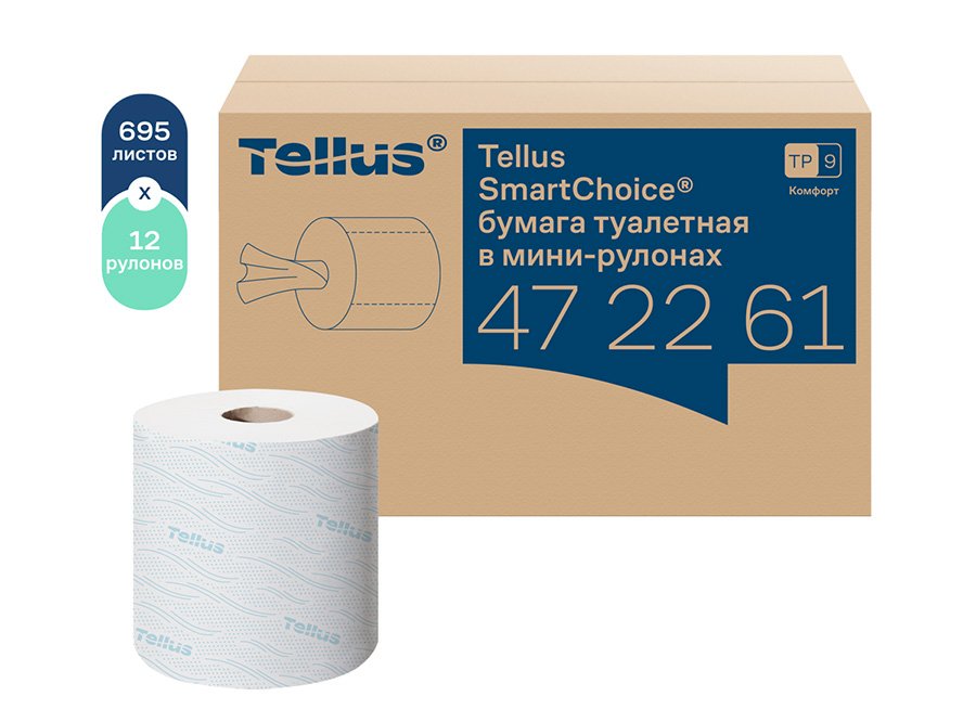Туалетная бумага Tellus СмартВан Комфорт Мини в мини рулонах изготовлена из переработанного сырья. Тиснение обеспечивает повышенную мягкость и впитываемость. Быстро растворяется в воде, не создает засоров системы канализации. Имеет перфорацию. Рулоны совместимы с диспенсерами системы Т9, которая обеспечивает сокращенный расход и комфортное использование туалетной бумаги. Увеличенное количество листов позволяет реже обслуживать диспенсеры. Подходят для туалетных комнат с низкой и средней проходимостью, к которым предъявляются высокие требования. Количество листов 695 штук. Длина намотки 119 метров. Цвет белый. В коробке 12 рулонов.
