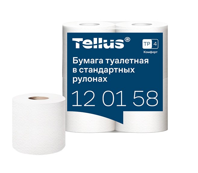 Туалетная бумага в стандартных рулонах Tellus Комфорт подходит для держателей любого типа, установленных в туалетной комнате. Изготовлена из макулатуры: экологически чистое переработанное сырье. Это очень мягкий материал туалетной бумаги Tellus белого цвета с новым тиснением, придающим дополнительный объем. Высокая впитывающая способность и перфорация. Имеет максимальные показатели растворимости в воде, превышающие аналогичные показатели для обычной туалетной бумаги. 