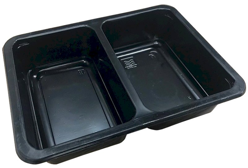 Контейнер прямоугольный, 800 мл, 190х144х45 мм, 2-секции, 50/50, черный ПП, 300 штук (крышка 17-1892)