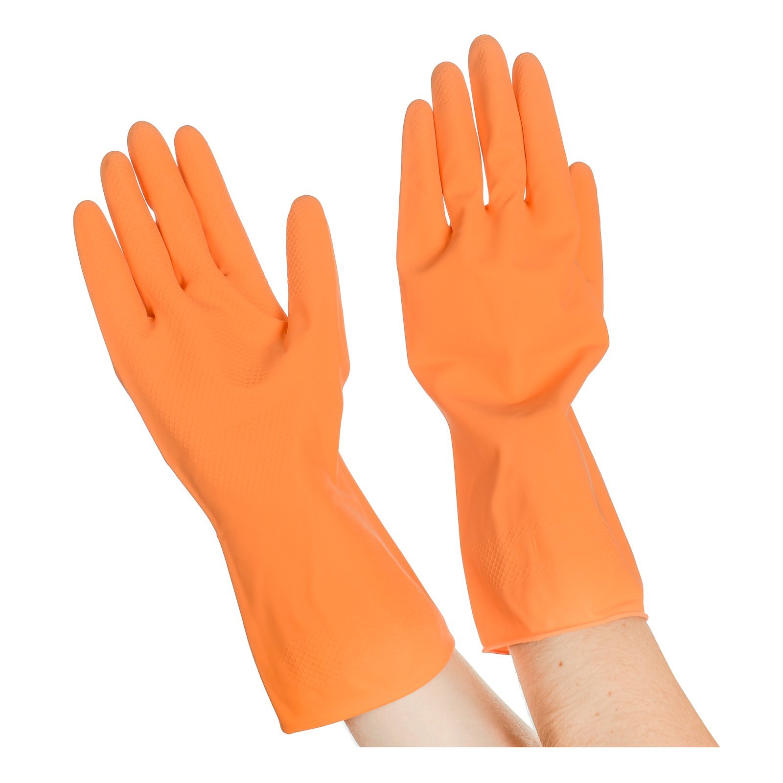 Перчатки резиновые хозяйственные Optilineприменяются для защиты рук во время уборки, стирки, мытья посуды, садовых и ремонтных рабор. Надежно защищают руки от воздействия влаги, грязи, механических повреждений. Внутреннее напыление из хлопка обеспечивает комфорт при использовании, позволяет легко снимать и надевать перчатки. Имеют противоскользящий текстурированный рисунок на ладони и пальцах для надежного захвата предметов. Размер М. Поставляются в полиэтиленовой упаковке.
