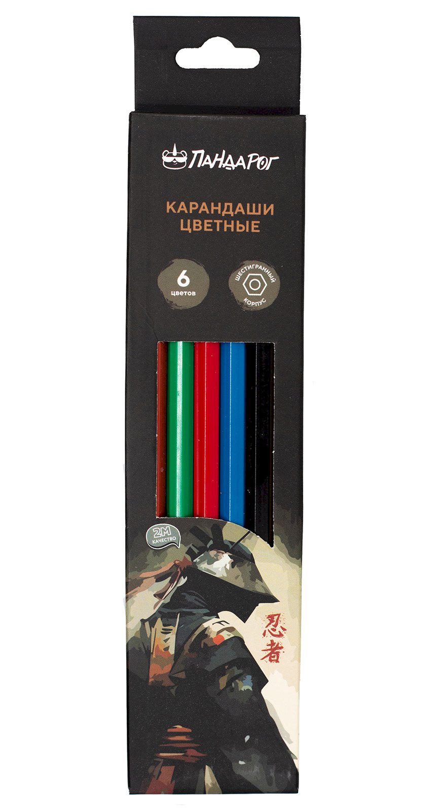 Карандаши цветные ПандаРог Ниндзя, 6 цветов, пластиковые, шестигранные