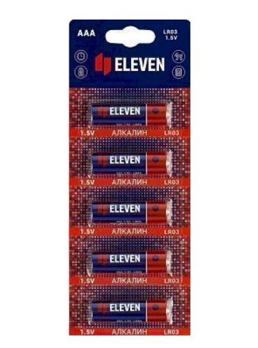 Батарейка Eleven AAA (LR03) алкалиновая обеспечивает надежное и долговременное питание для широкого спектра электронных устройств. Изготовлена по алкалиновой (щелочной) технологии, гарантирует стабильное напряжение и увеличенный срок службы по сравнению с солевыми аналогами.

Батарейки типоразмера AAA (LR03) универсальны и подходят для питания различных бытовых приборов средней мощности. Алкалиновая технология обеспечивает стабильную работу устройств даже при низких температурах.

Герметичная конструкция предотвращает протекание электролита и защищает электронику от повреждений. Длительный срок хранения позволяет создавать запас батареек для экстренных случаев. Компактный размер и стандартная форма обеспечивают совместимость с большинством устройств, использующих элементы питания AAА.