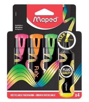 Набор текстовыделителей Maped Fluo Peps Flex, 1-5 мм, гибкий наконечник, 4 штуки в наборе