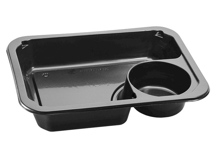 Контейнер под запайку 187х137х36 мм, соусник в углу, черный, полипропилен, 400 штук