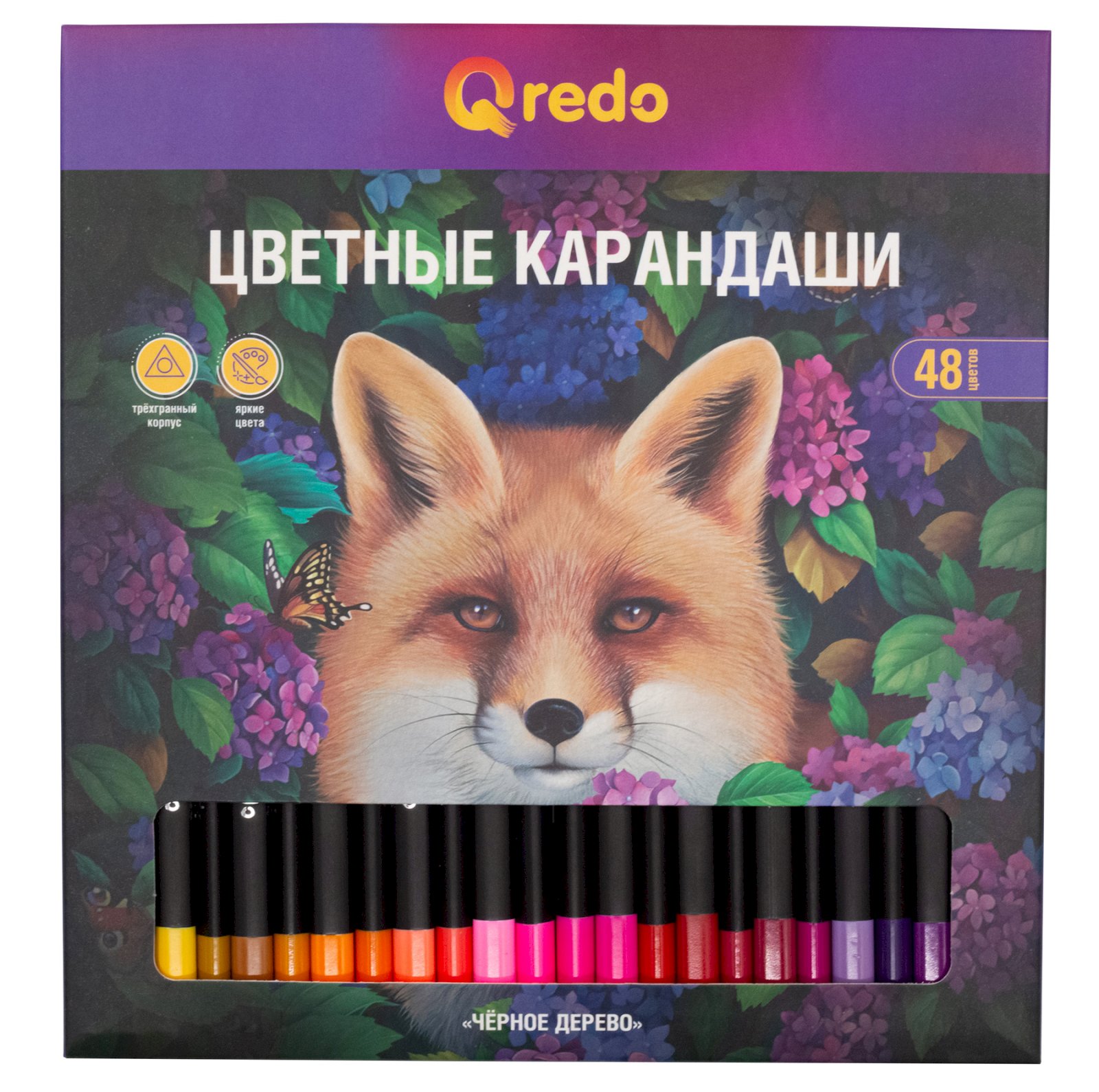 Карандаши цветные Qredo FOX, 48 цветов, пластиковые, трехгранные