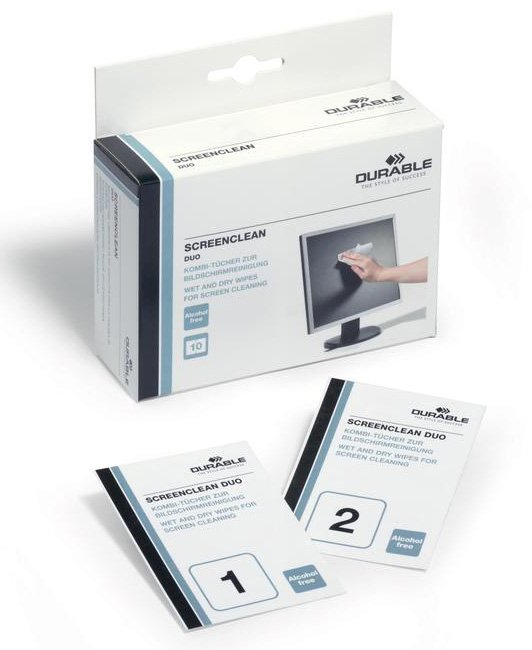 Салфетки Durable Screenclean DUO для экранов, 10 сухих и 10 влажных