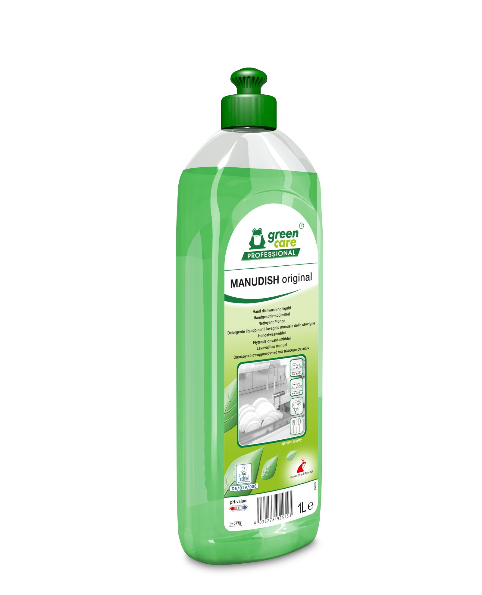 Эко средство для ручного мытья посуды green care PROFESSIONAL Manudish original, 1 л