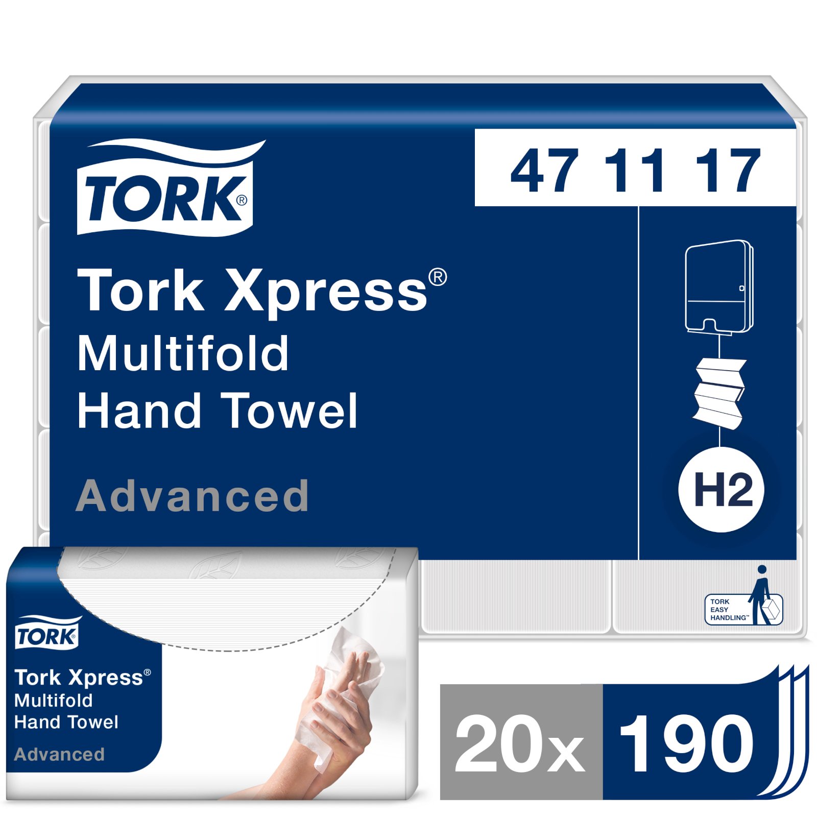 Полотенца бумажные листовые Tork Xpress Multifold Advanced 2-слойные Z-сложения 190 листов в упаковке - фото №1