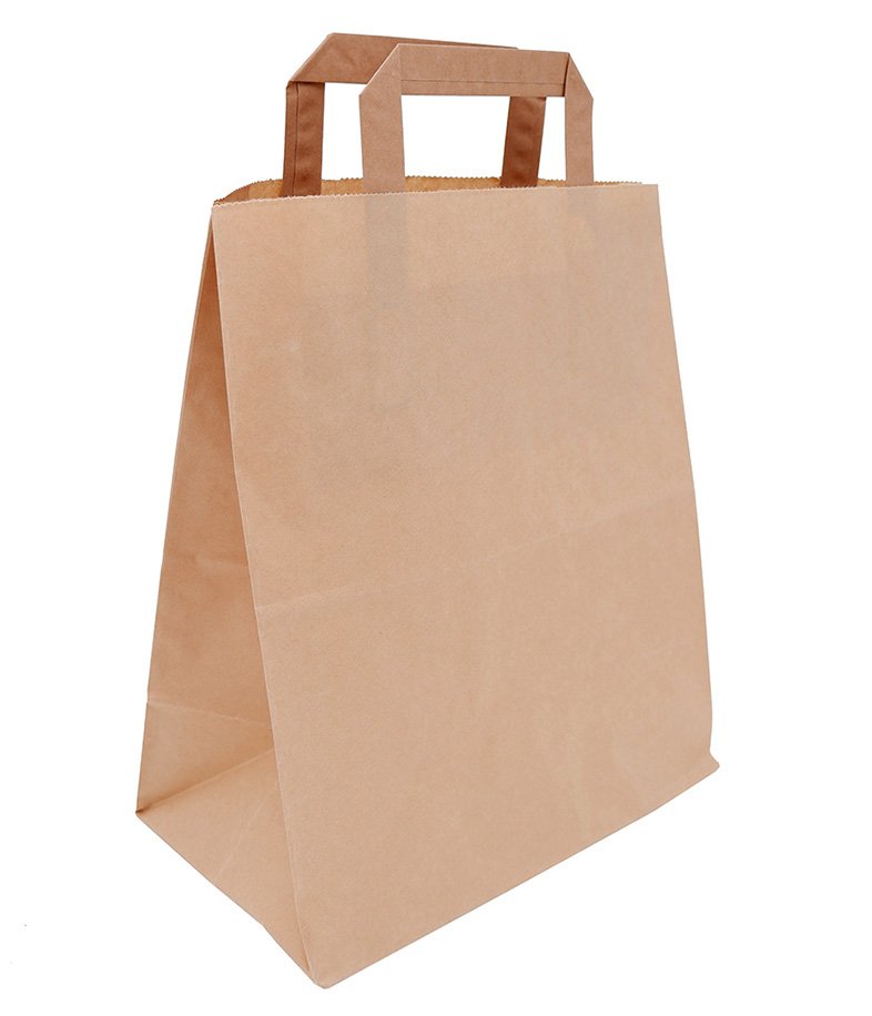 Бумажный крафт пакет-сумка с плоскими ручками отлично подходит для пищевых продуктов и бытовых товаров. Благодаря плотной бумаге 80 г/м2, пакет обладает высокой прочностью и отлично держит форму. Размер пакета 24х28 см, ширина бокового фальца 14 см. В упаковке 300 штук.
