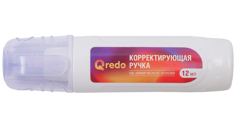 Ручка корректирующая Qredo используется для корректировки печатного и рукописного текста. Подходит для всех видов бумаг. Способ нанесения роллерный. Средство наносится ровно, имеет химическую основу, быстро высыхает. Металлический наконечник позволяет осуществлять точные исправления. Корпус выполнен из пластика. Объем флакона 12 мл. Перед применением ручку необходимо взболтать. В транспортной коробке 24 штуки.