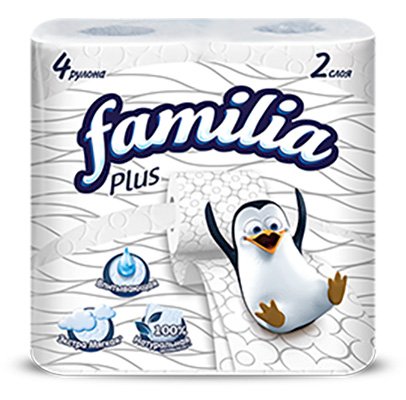 Туалетная бумага Familia Plus, 2-слойная, белая, 4 рулона в упаковке