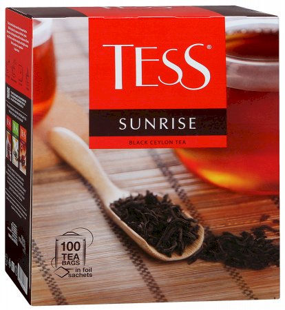 Чай Tess Sunrise (Тесс) — это великолепный чайный букет, созданный из отборных листочков благородного, крупнолистового цейлонского чая, который удивляет своим свежим, ярким, настоящим вкусом и богатым ароматом. Цейлонскому чаю свойственны мягкость в сочетании с крепостью и пряными нотками во вкусе. Цейлонский чай идеален для употребления в течение всего дня. Это один из лучших вариантов для сочетания с молоком. Не менее прекрасно он гармонирует и с лимоном, вареньем или любыми другими топпингами.  Чай расфасован в бумажные пакетики, каждый из которых помещен в упаковку из фольги. Фольга идеально сохраняет свойства чая, препятствует отсыреванию и попаданию посторонних запахов, защищает продукт от света. Состав: чай черный байховый цейлонский. Упаковка из 100 пакетиков.
