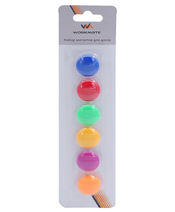 Набор магнитов для магнитных досок Workmate 20 мм, круглые, ассорти, 6 ...