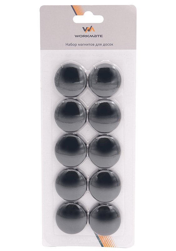  магнитов для магнитных досок Workmate, 30 мм, круглые, черные, 10 .