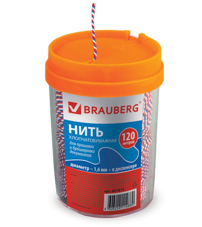 Нить для прошивки документов предназначена для надежного скрепления многостраничных документов, папок, журналов и архивных материалов. Изготовлена из высококачественного хлопчатобумажного волокна, обеспечивает прочность и долговечность соединения. Диаметр нити 1,6 мм подходит для прошивки документов различного объема. Хлопковая основа гарантирует устойчивость к разрыву и деформации, сохраняет свои свойства при длительном хранении. Нить не растягивается со временем, надежно фиксирует листы документов. Триколор (белый, синий, красный) соответствует требованиям российского делопроизводства и придает документам официальный вид. Цветовая гамма подчеркивает важность и статус прошитых материалов, делает их легко узнаваемыми в архиве.

Удобный диспенсер позволяет аккуратно отмерять необходимую длину нити, предотвращает спутывание и загрязнение.  Отрывное лезвие на крышке облегчает отделение нити. Компактная упаковка экономит место на рабочем столе и обеспечивает удобство использования. Длина нити 120 метров рассчитана на прошивку большого количества документов.

Область применения: государственные и муниципальные учреждения, нотариальные конторы, архивы, бухгалтерии, юридические фирмы, делопроизводство предприятий и организаций.
