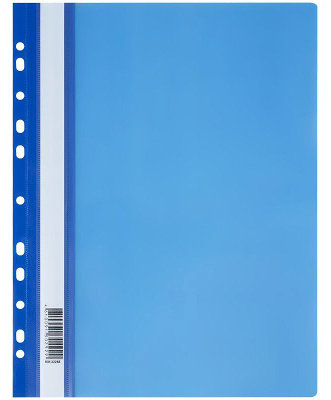 Папка-скоросшиватель пластиковая, Стамм, перфорированная, А4,160 мкм, синяя с прозрачным верхом - фото №1