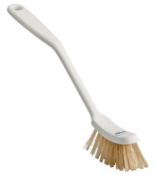 Щетка с термостойким ворсом Vikan предназначена для эффективной очистки посуды и кухонного оборудования. Выполнена из высококачественного пластика с жестким термостойким ворсом, сохраняет свои свойства при воздействии горячей воды и пара. Жесткий ворс обеспечивает интенсивное механическое воздействие, эффективно удаляет стойкие загрязнения, пригоревшие остатки пищи и жировые отложения с поверхности посуды, противней, сковород и другого кухонного инвентаря. Термостойкие свойства щетины позволяют использовать щетку с горячими моющими растворами без деформации и потери рабочих характеристик. Эргономичная конструкция обеспечивает удобный захват и контроль при работе. Прочный пластиковый корпус устойчив к воздействию моющих и дезинфицирующих средств, не впитывает запахи и легко очищается. Длина щетки 29 см позволяет эффективно обрабатывать посуду различных размеров и труднодоступные участки.

Щетка разработана для профессионального использования на предприятиях общественного питания, в ресторанах, кафе, столовых, пищевых производствах и коммерческих кухнях. Подходит для ежедневной интенсивной эксплуатации в условиях повышенных гигиенических требований.
