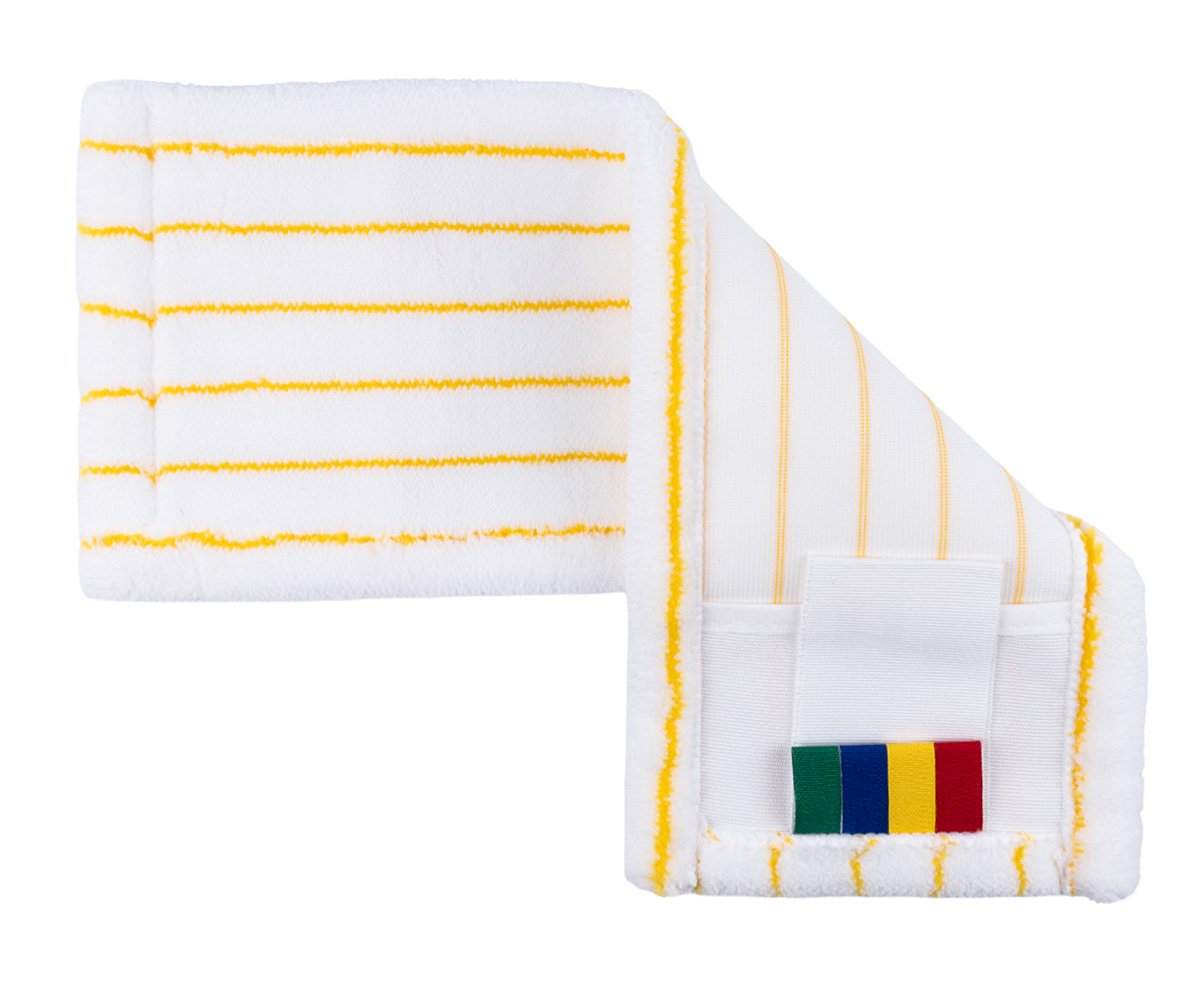 МОП плоский текстильный Optiline, 40х13 см, универсальный, микрофибра, белый с желтой полосой