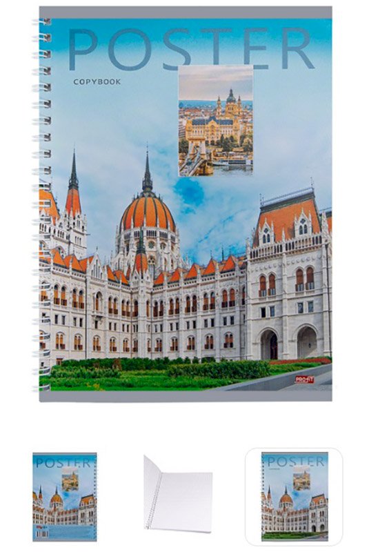 Тетрадь Роскошная Архитектура, А5, 48 листов, клетка, гребень, цветная мелованная обложка