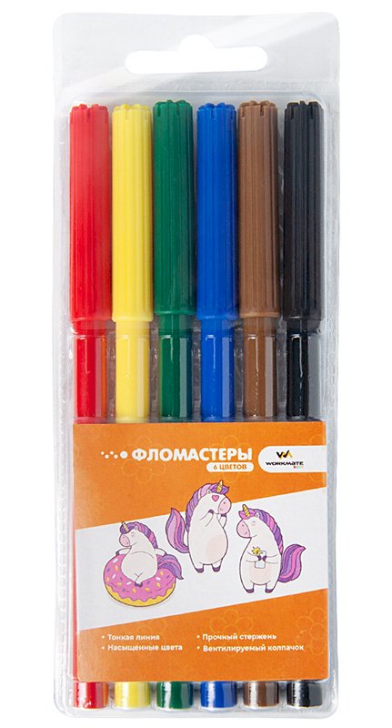 Фломастеры 6 цветов, вентилируемый колпачок в цвет чернил, в пластиковом блистере - фото №1