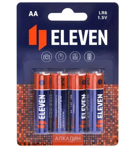 Батарейка Eleven AA (LR6) алкалиновая, BC4, 4 штуки