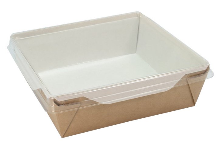 Салатник с прозрачной крышкой 1200 мл, 145х145х65 мм, крафт, 150 штук