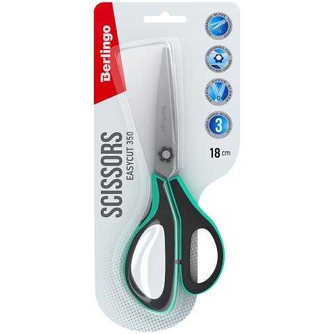 Ножницы Berlingo 180 мм, бирюзовые, эргономичные ручки, резиновые вставки