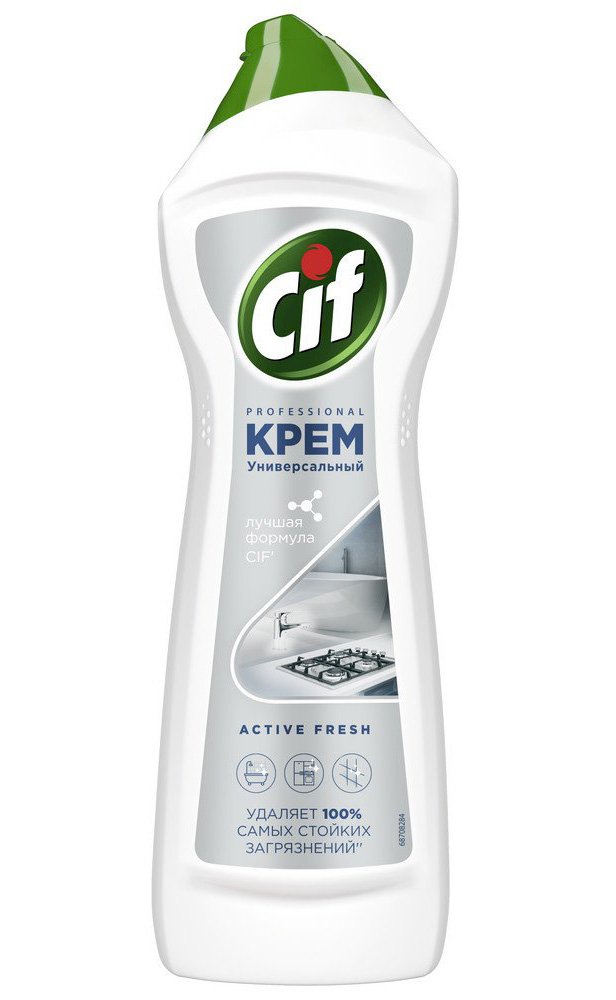 Сиф Professional Актив Фреш Универсальный чистящий крем — эффективное средство для глубокой очистки различных поверхностей в профессиональной сфере. Кремообразная текстура обеспечивает деликатное и эффективное воздействие на поверхности. Активная формула легко справляется с жиром, известковым налетом, мыльными разводами, следами от пальцев и другими бытовыми загрязнениями. Подходит для очистки раковин, ванн, кафеля, керамики, эмалированных поверхностей, нержавеющей стали и других материалов. Универсальное средство не царапает поверхности благодаря мягким абразивным частицам, которые бережно удаляют даже застарелые пятна. Освежающий аромат Актив Фреш придает приятную свежесть помещению после уборки. Экономичный расход позволяет использовать средство длительное время.

Область применения: профессиональный клининг, гостиничный бизнес, предприятия общественного питания, медицинские учреждения, офисные здания, торговые центры.

Состав: 5% анионные ПАВ, менее 5% неионогенные ПАВ, менее 5% мыло, менее 5% консерванты, менее 5% отдушка, менее 5% бутилфенилметилпропиональ, менее 5% цитронеллол, менее 5% гексилциннамаль, менее 5% линалоол, натуральные чистящие микрокристаллы.
