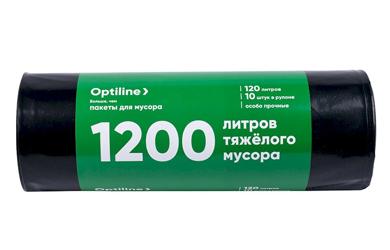 Пакеты для мусора Optiline Премиум предназначены для сбора и утилизации крупногабаритных отходов в офисах, коммерческих помещениях и в домашних условиях. Изготовлены из высококачественного полиэтилена высокого давления (ПВД) толщиной 100 мкм, обеспечивают повышенную прочность и надежность при работе с тяжелыми отходами. Увеличенный размер 70х110 см и объем 120 литров позволяют использовать пакеты для больших мусорных контейнеров и баков. Плотная структура материала выдерживает значительные нагрузки, предотвращает разрывы и протечки при работе с острыми предметами и влажными отходами. Черный цвет скрывает содержимое, обеспечивает эстетичный внешний вид и универсальность применения.

Удобная упаковка в рулоне по 10 штук экономит место при хранении и обеспечивает легкое извлечение пакетов. Перфорация между пакетами позволяет быстро и аккуратно отделить нужное количество без использования дополнительных инструментов.

Область применения: жилые помещения, офисы, торговые центры, предприятия общественного питания, гостиницы, медицинские и образовательные учреждения, промышленные объекты.

Хранение: в сухом месте при температуре от -40°С до +50°С, вдали от источников тепла и прямых солнечных лучей.

Произведено в соответствии с требованиями качества и экологической безопасности.