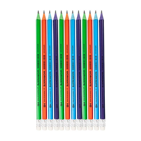 Карандаш чернографитный Workmate HB Vivid color, яркий корпус в ассортименте, цветной пластик, с ластиком, заточенный