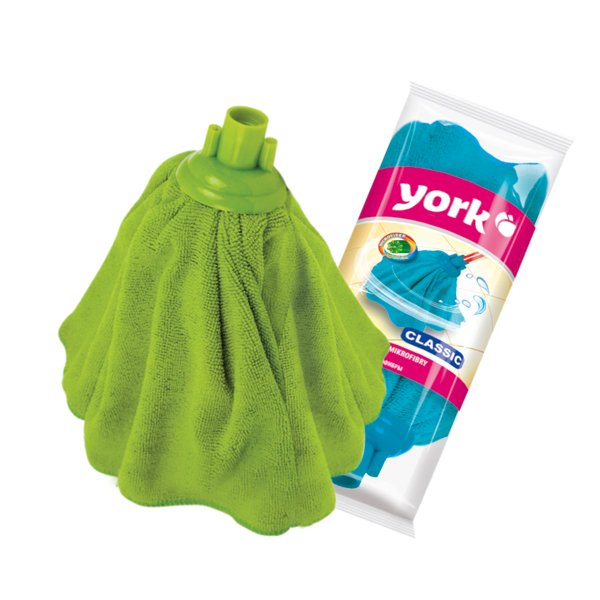 Насадка МОП из микрофибры York КЛАССИК (Йорк) отлично впитывает влагу, супер прочная. Форма юбки, сделанная из микрофибры, увеличивает площадь очистки поверхности пола, повышая скорость и эффективность уборки. Легко захватывает грязь, пыль и волосы, не размазывая их на убираемой поверхности. Легко выполаскивается и отжимается. Эффективно моет все виды полов– деревянных, керамической плитки, мрамора, панели - даже без моющих средств, делает поверхность блестящей, без разводов. Можно стирать в стиральной машине при температуре 40° C .
