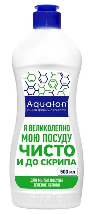 Гель для мытья посуды Aqualon Зелёное яблоко эффективно удаляет жир, пригоревшие остатки пищи и другие загрязнения с посуды из любых водостойких материалов, включая стекло, керамику, металл и пластик. Хорошо пенится даже в холодной воде, легко смывается, не оставляя разводов и постороннего запаха, придаёт ощущение свежести во время и после мытья. Выпускается во флаконе с удобным дозатором, который позволяет контролировать расход и предотвращает случайное проливание. Подходит для использования в быту, а также на профессиональных кухнях и в офисах. Объём 500 мл.

Состав: вода очищенная, аПАВ < 5%, нПАВ < 5%, хлорид натрия, комплексообразователь, консервант, краситель, парфюмерная композиция.