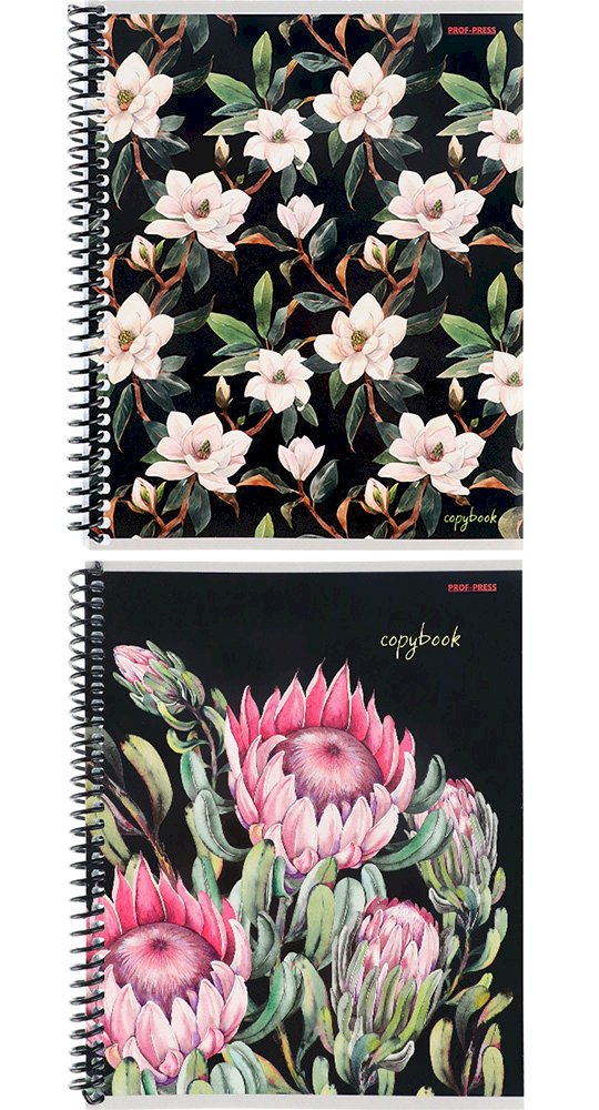 Тетрадь Флористика на Черном, А5, 96 листов, цветная спираль, клетка - фото №1