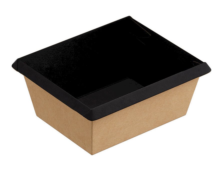 Контейнер бумажный 250 мл, 85х65х45 мм, крафт/черное дно TERMA OneClick, 50 штук (крышка 19-5196)